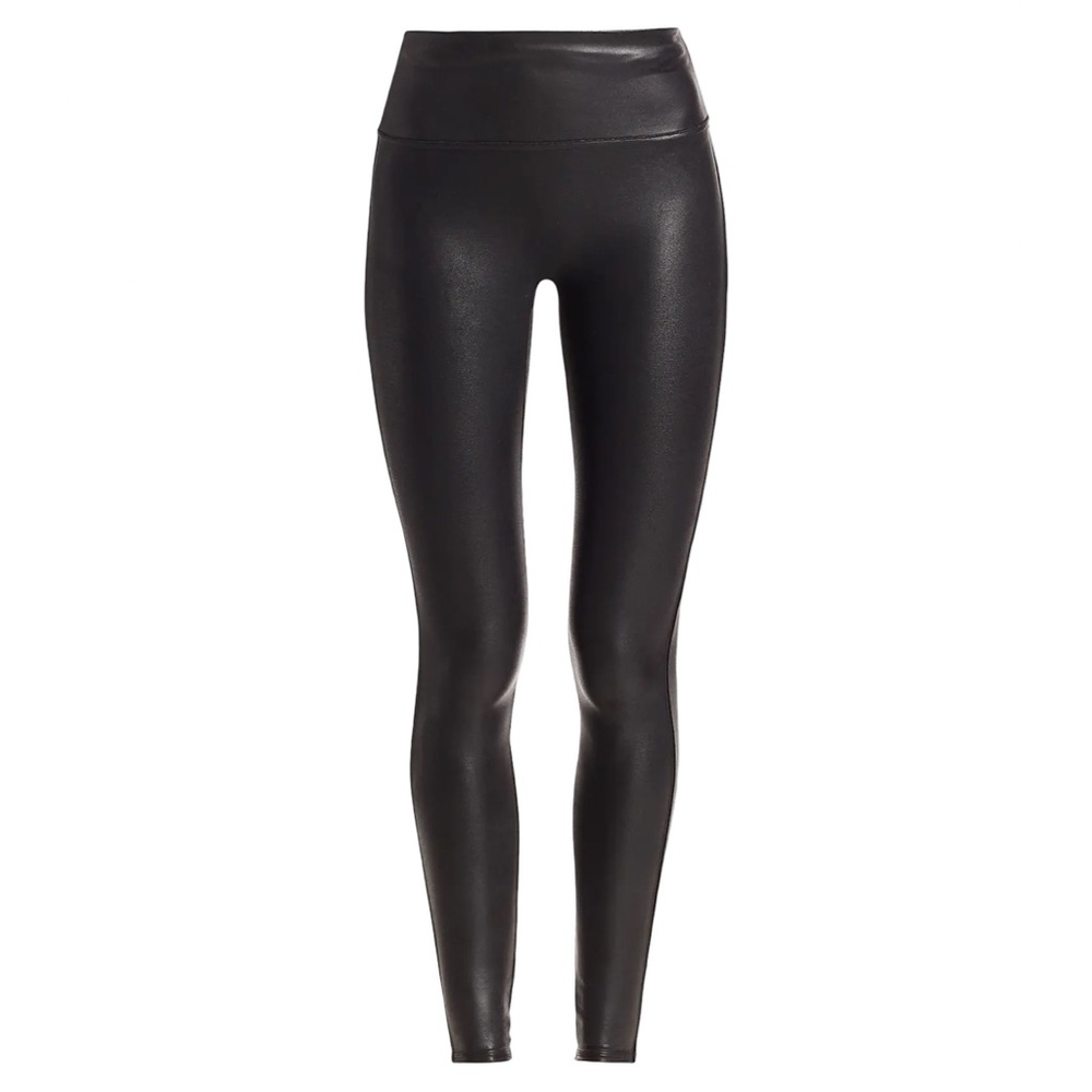 SPANX Women Faux Leather Black Leggings Medium Edgy Luxe Fashion Athleisure EUC
